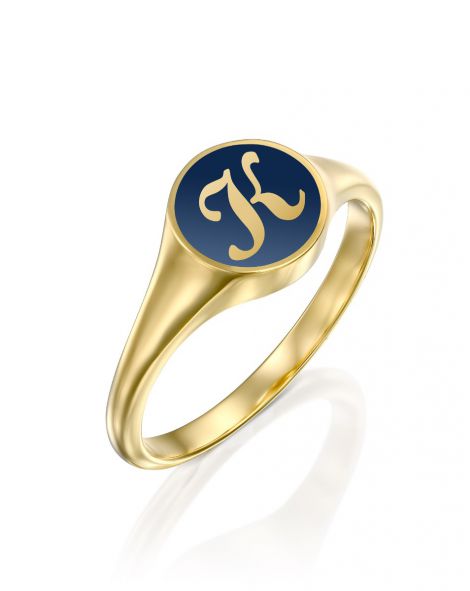 Blue Enamel Letter Signet Ring