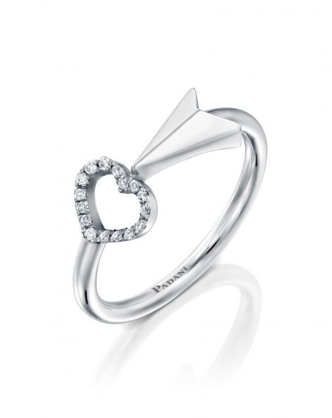 טבעת חץ בשילוב לב יהלומים 